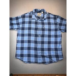 Levis SilverTab Mens Large Blue Plaid Short Sleeve Flannel Shirt Oversized NWT